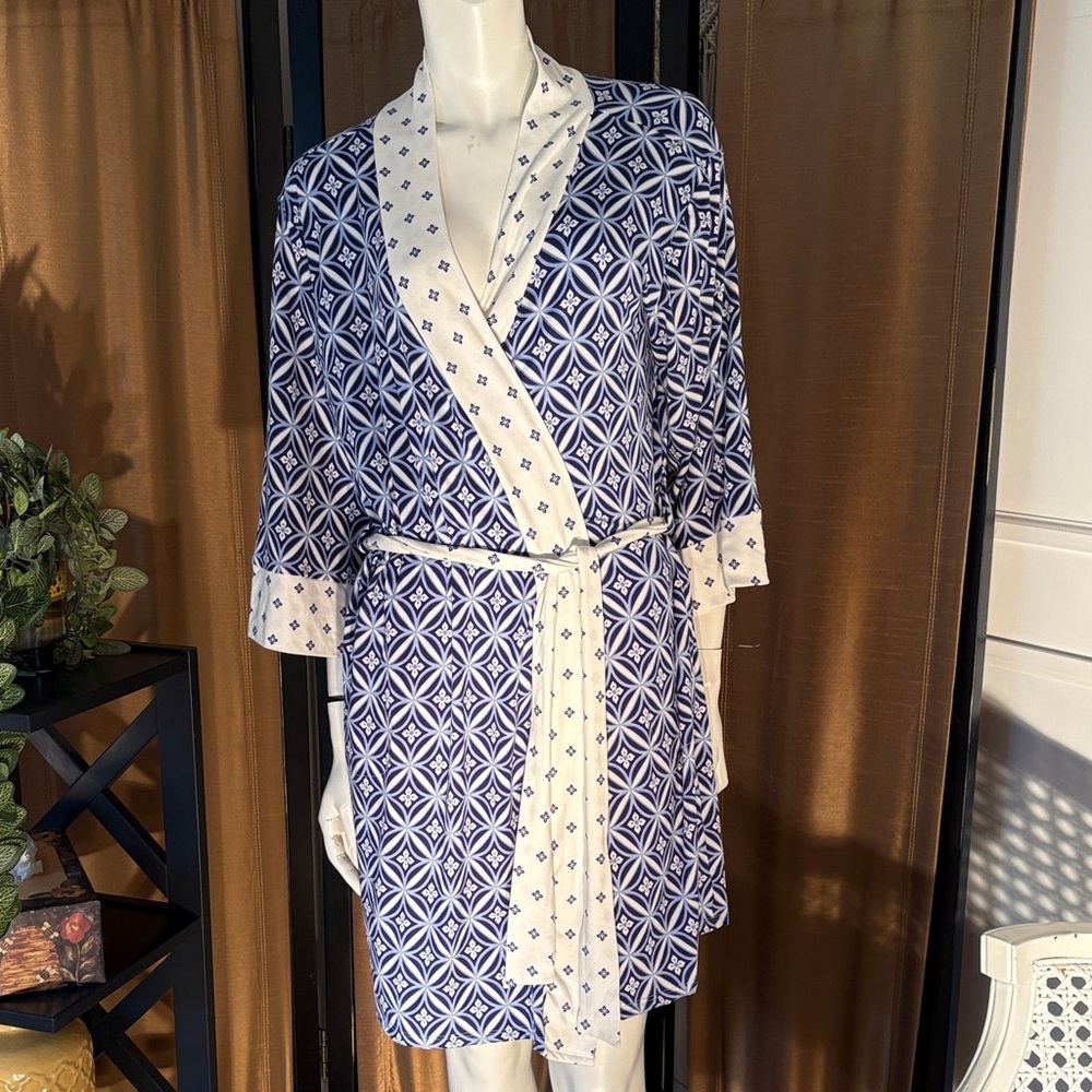 Flora Nikrooz Blue and White Geometric Robe